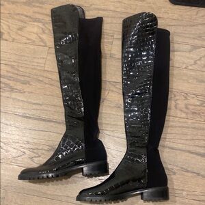 Black Croc-Embossed Knee-High Patent Leather over the knee Boots